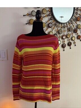 Isaac Mizrahi Striped Boatneck Sweater in Red, Pink & Yellow